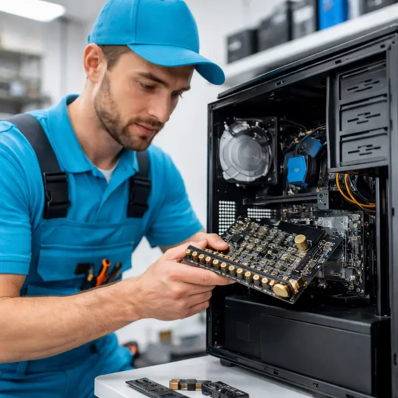 Мастер устанавливает звуковую карту на ПК в Первоуральске